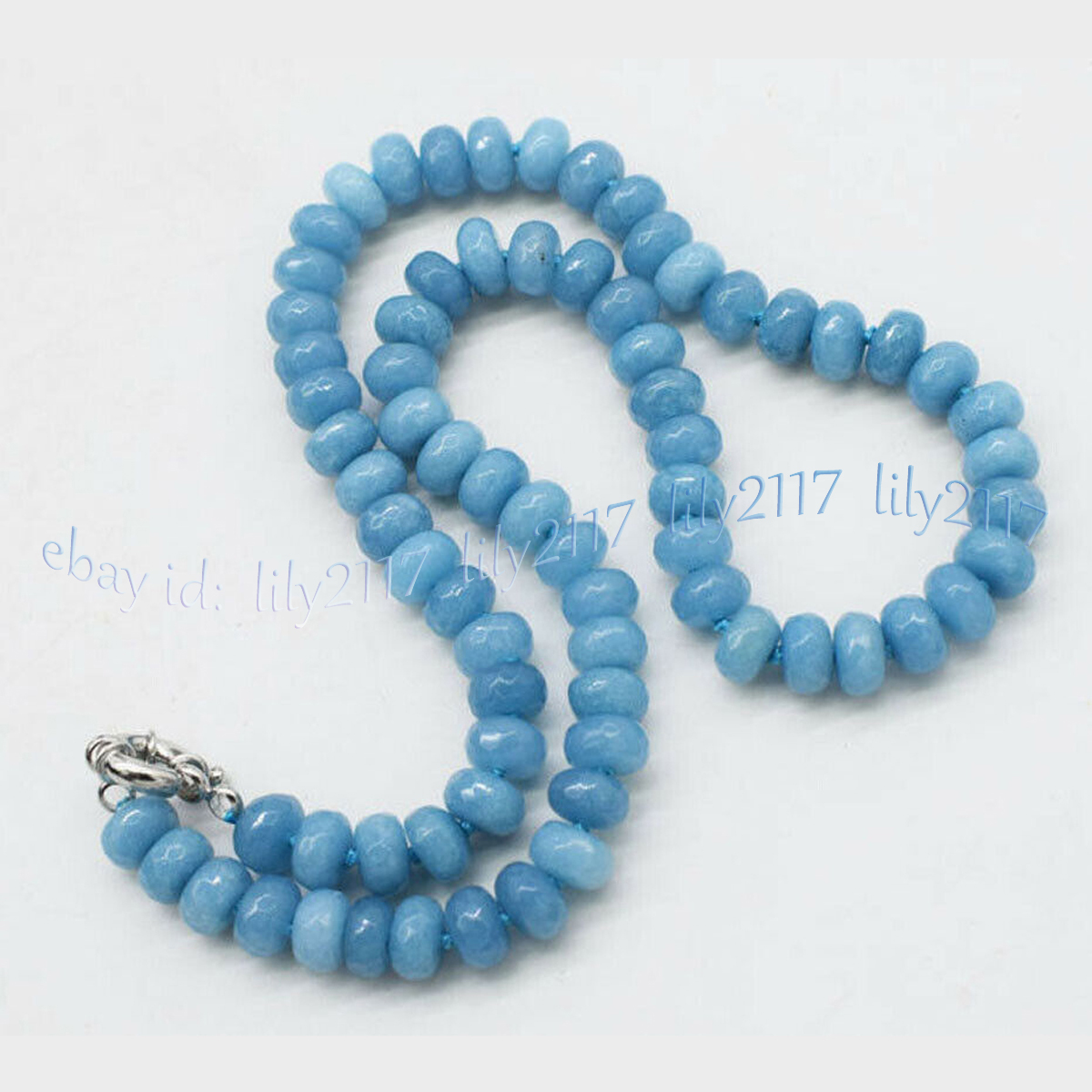 5x8mm Faceted Blue Aquamarine Natural Gemstone Rondelle Beads Necklace 14-48'' - Picture 4 of 15
