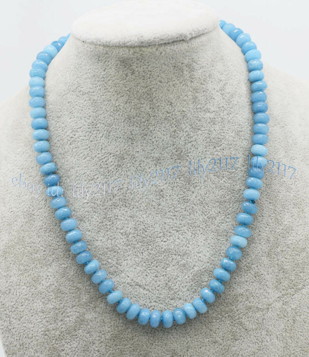5x8mm Faceted Blue Aquamarine Natural Gemstone Rondelle Beads Necklace 14-48'' - Picture 9 of 15