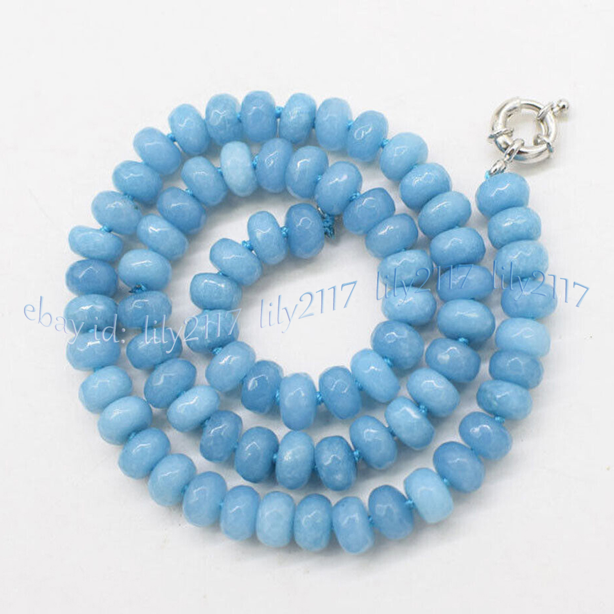 5x8mm Faceted Blue Aquamarine Natural Gemstone Rondelle Beads Necklace 14-48'' - Picture 14 of 15