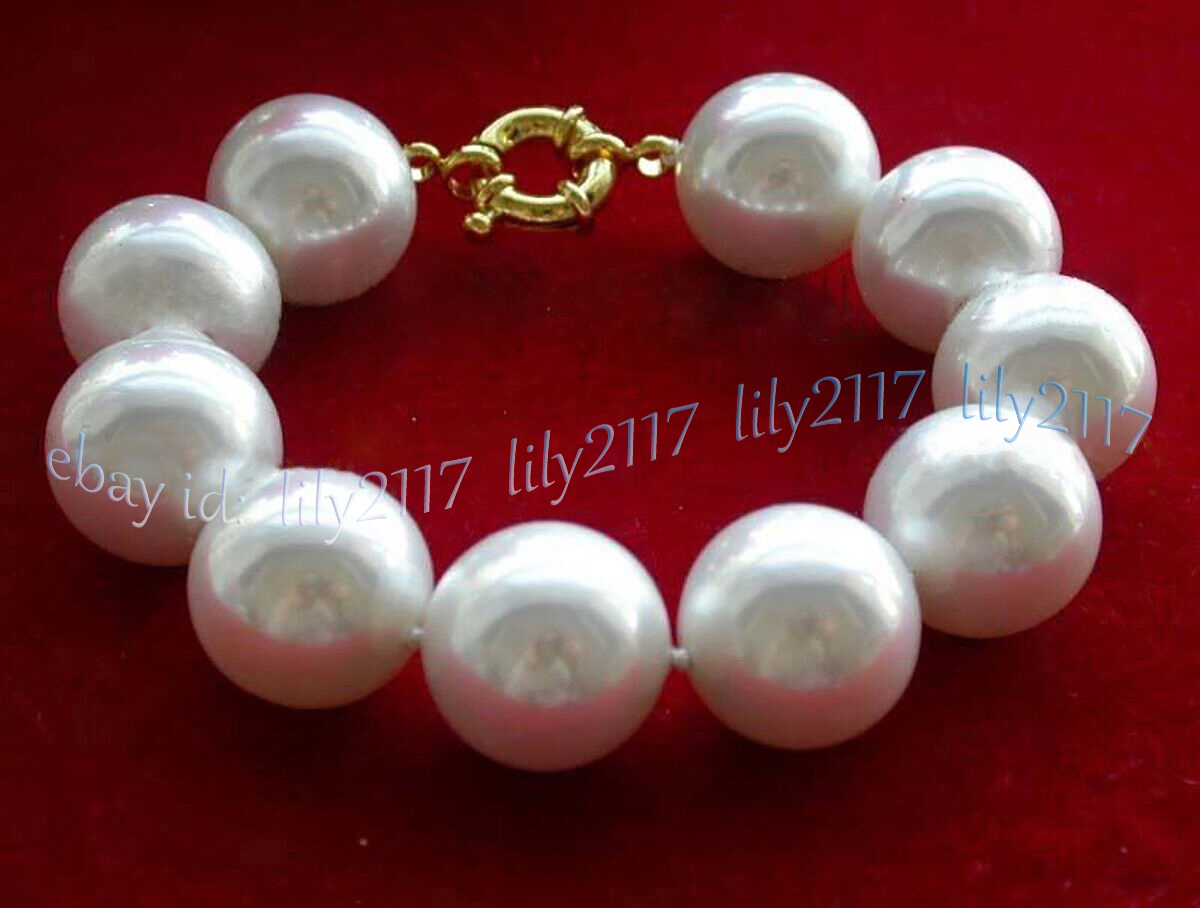 Huge White South Sea Shell Pearl Round Beads Bracelet 8 inch 12/14/16/18/20mm