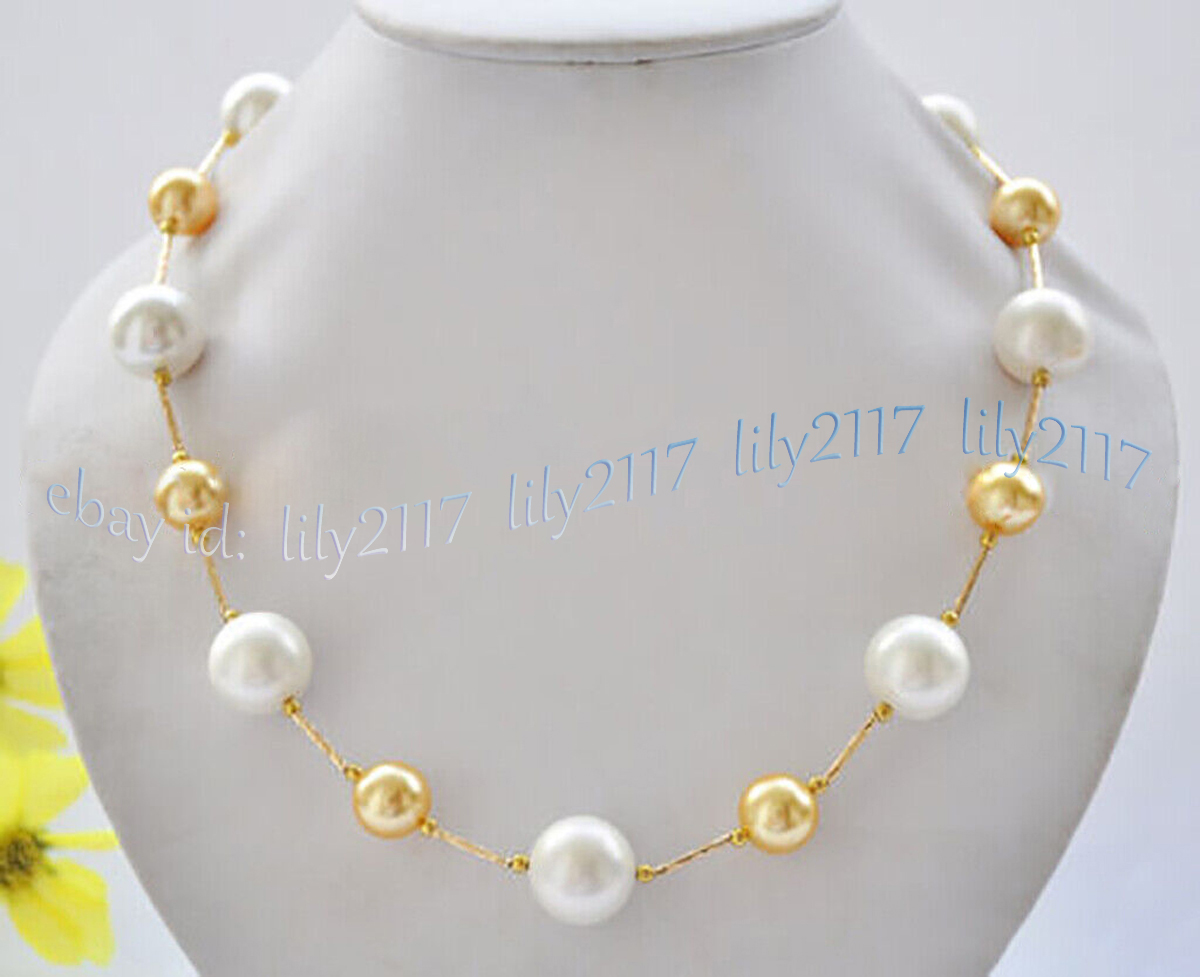 Huge 12/16mm White Gold South Sea Shell Pearl Round Beads Necklace 14-48 inches
