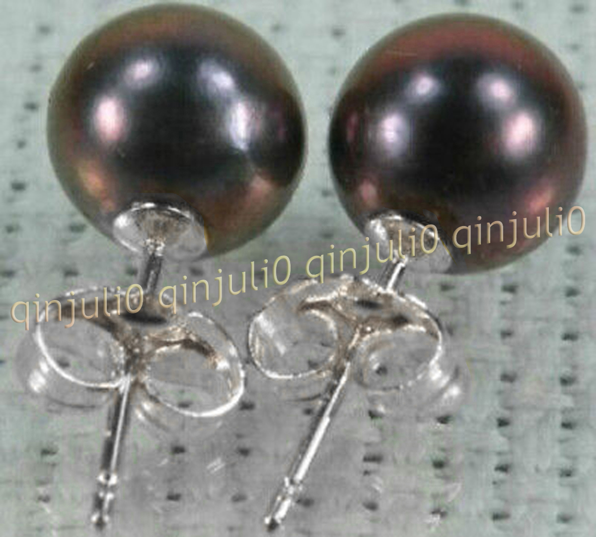 Perfect Genuine Natural Round Black South Sea Pearl Stud Earring 14K White Gold