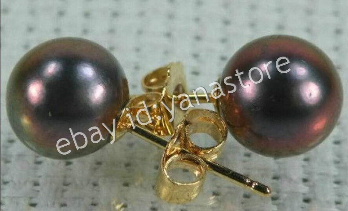 Perfekt Echter Natürlich Rund Schwarz Südsee Perle Ohrstecker 14K Gelbgold - Bild 11 von 12