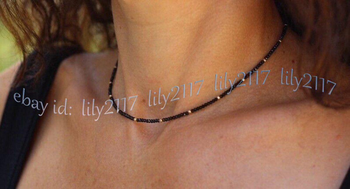 Mini 3mm Faceted Black Spinel Round Gemstone Beads Necklace 14-48 inches