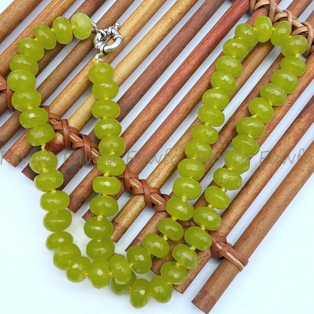 Faceted 5x8mm Natural Green Peridot Rondelle Gemstone Beads Necklaces 14-48'' - Picture 8 of 15