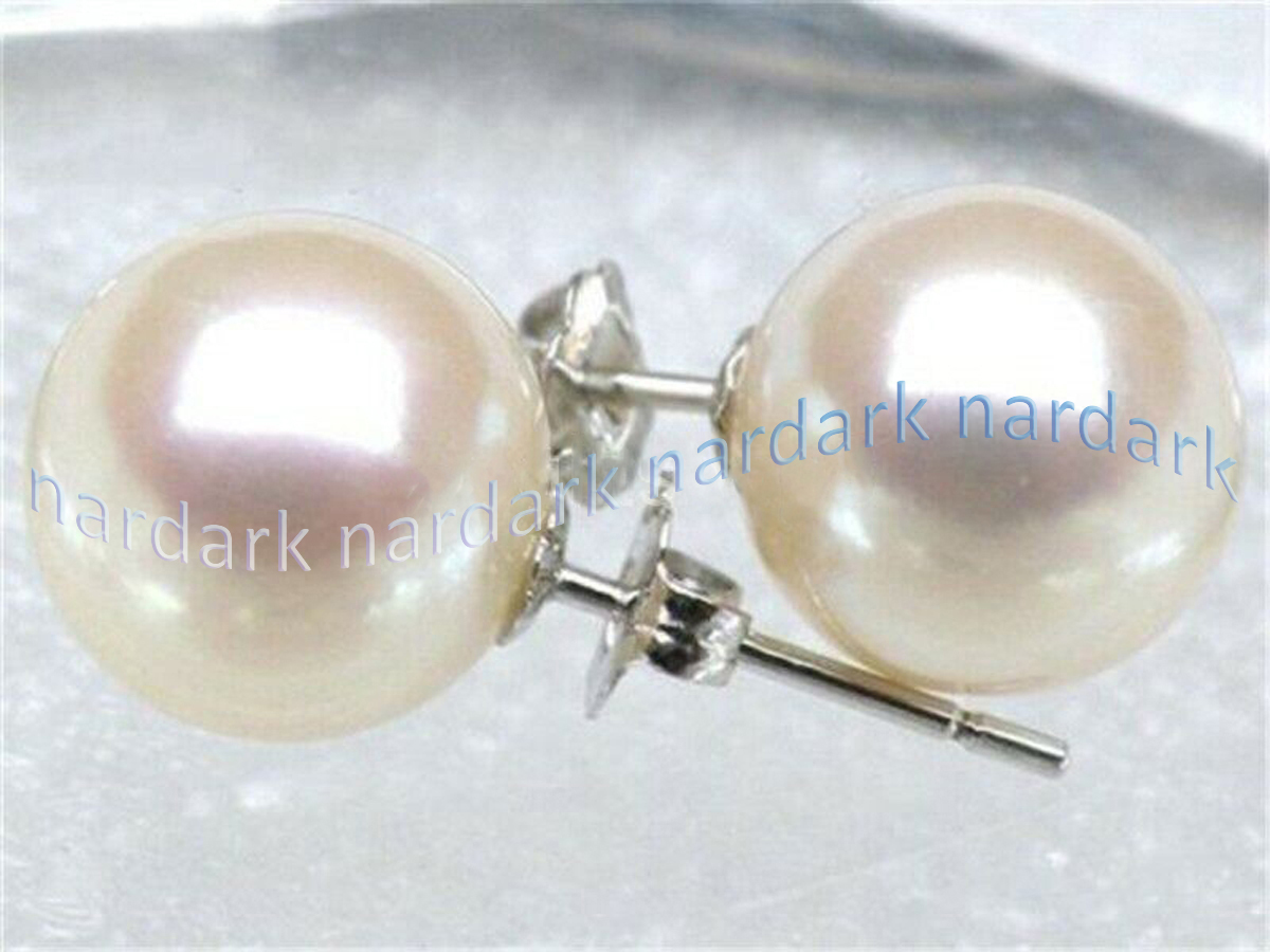 Perfect Round Real Natural White South Sea Pearl Stud Earrings 14K White Gold - Picture 11 of 11