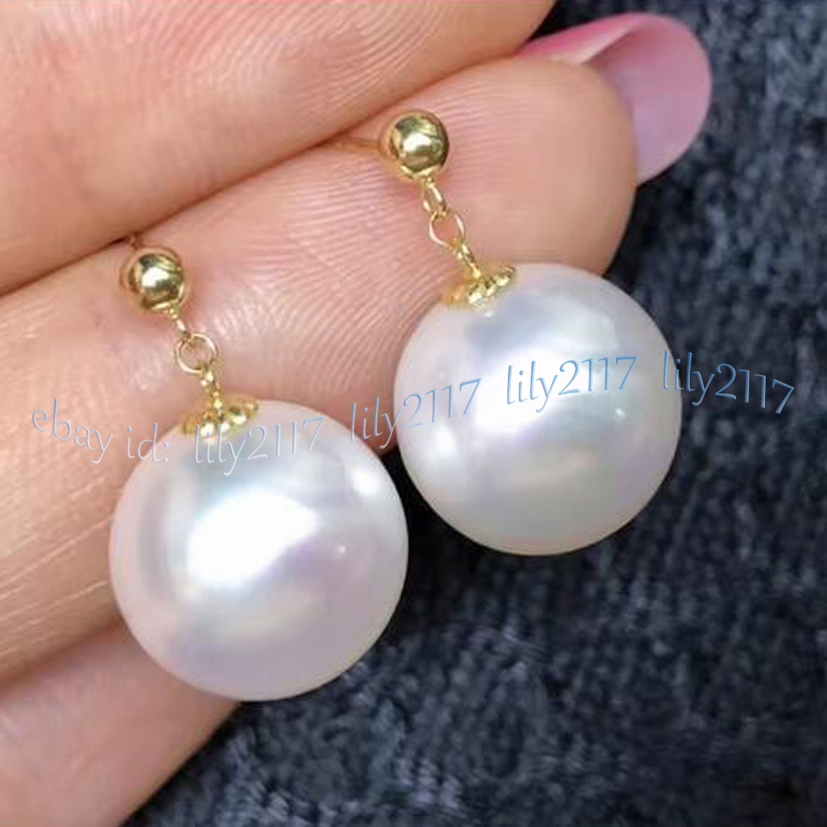 Fine White South Sea Shell Pearl Round Beads Dangle Stud Earring 8/10/12/14/16mm - Picture 8 of 9