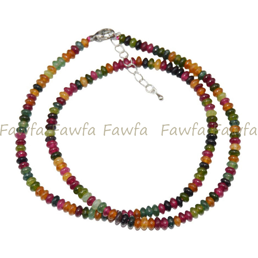 Genuine Natural 2x4mm Multicolor Tourmaline Rondelle Gems Beads Necklace 14-36”