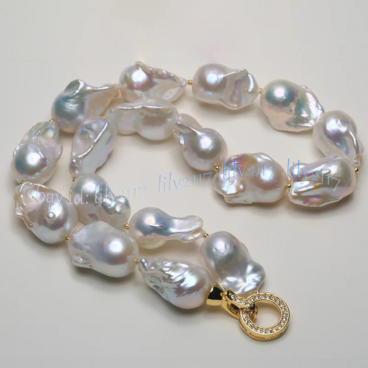 Énorme collier de perles Keshi reborn baroque mer du Sud blanc naturel 15-26 mm 14-36'' - Photo 9 sur 18
