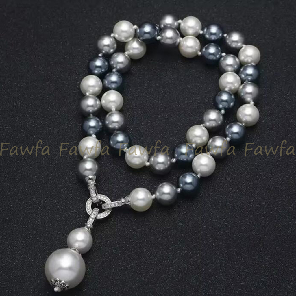 Collar Colgante 8-14mm Blanco Plata Gris Mar del Sur Concha Perla Redonda Cuentas - Imagen 5 de 8