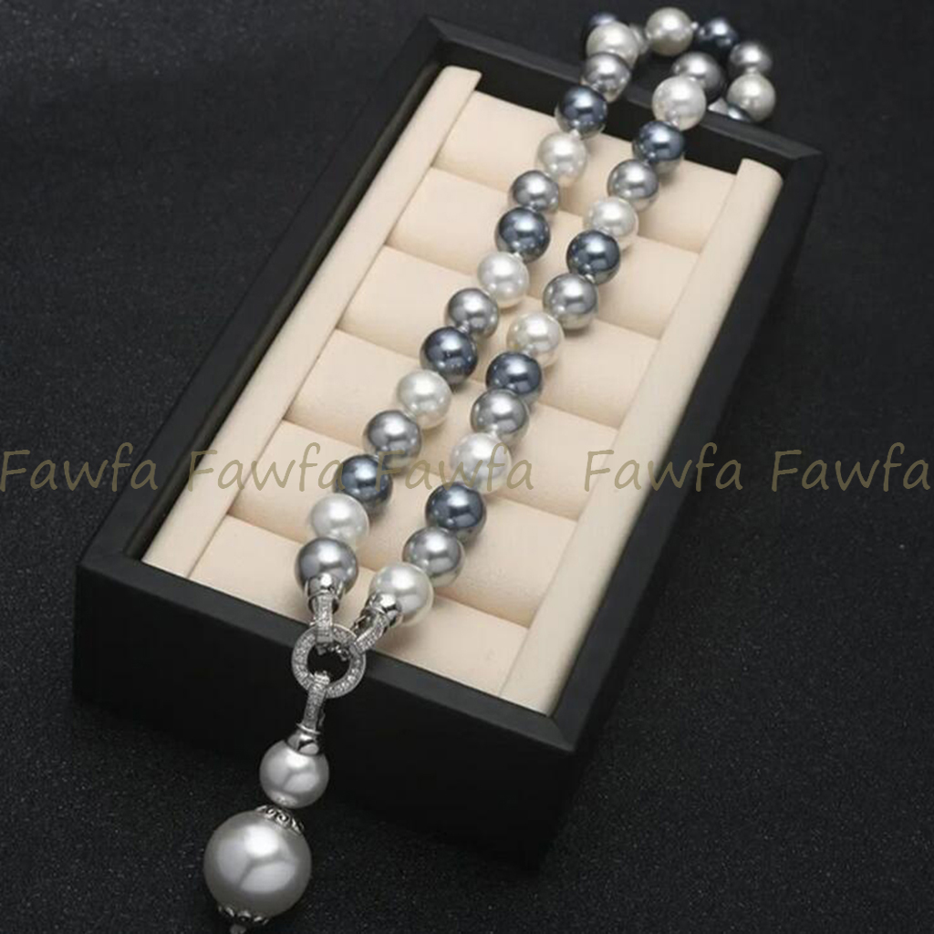 Collar Colgante 8-14mm Blanco Plata Gris Mar del Sur Concha Perla Redonda Cuentas - Imagen 6 de 8