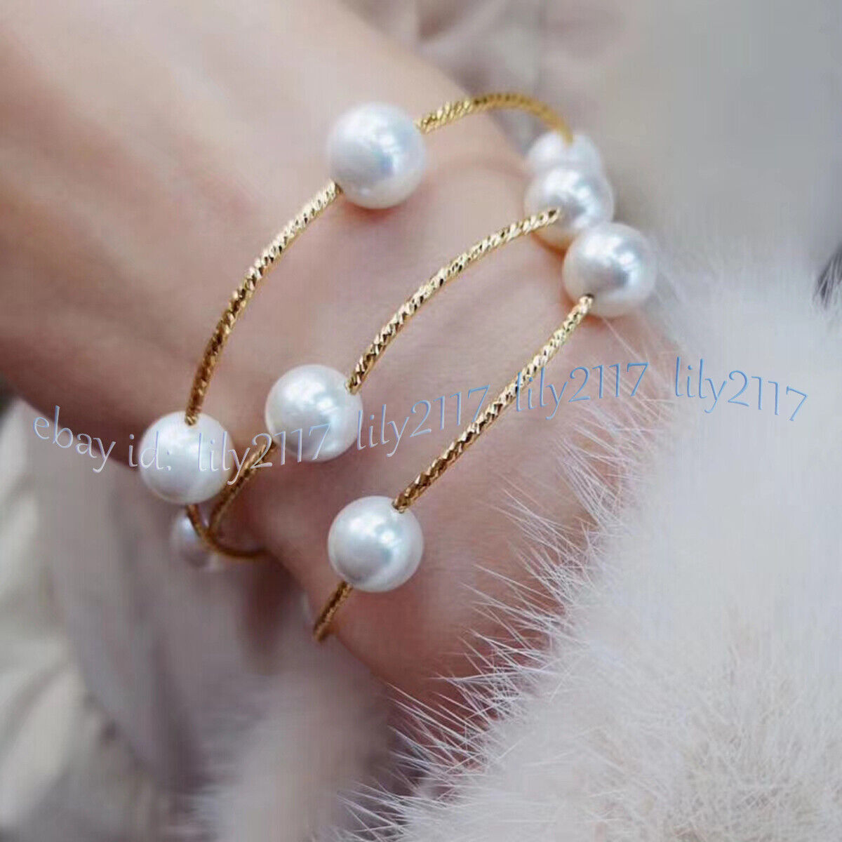 3 Reihen Weiß Südsee Muschel Perle Rund Perlen Armband 8 Zoll 8/10/12/14/16 mm - Bild 8 von 11