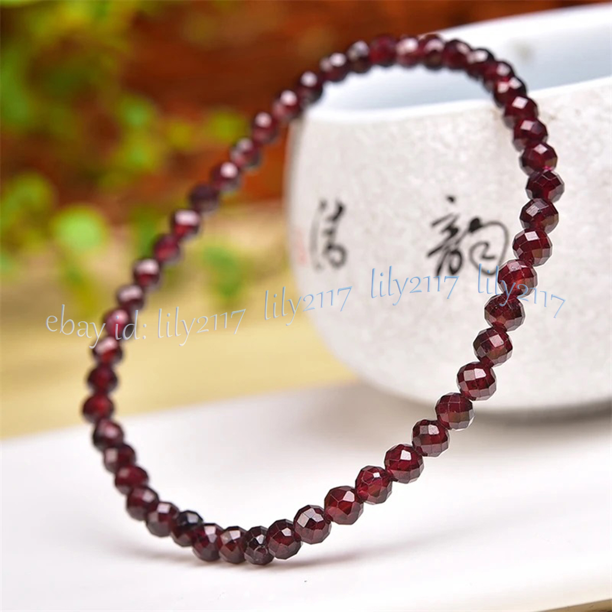 Natural Garnet Faceted Gemstone Round Beads Stretchy Bracelet Healing 7.5”3/4mm