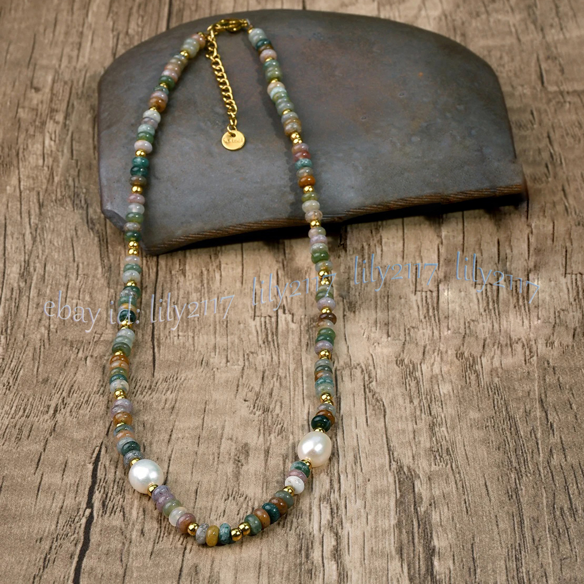 2x4mm Natural Multicolor Indian Agate Rondelle Gems White Pearl Necklace 14-36'' - Picture 6 of 16