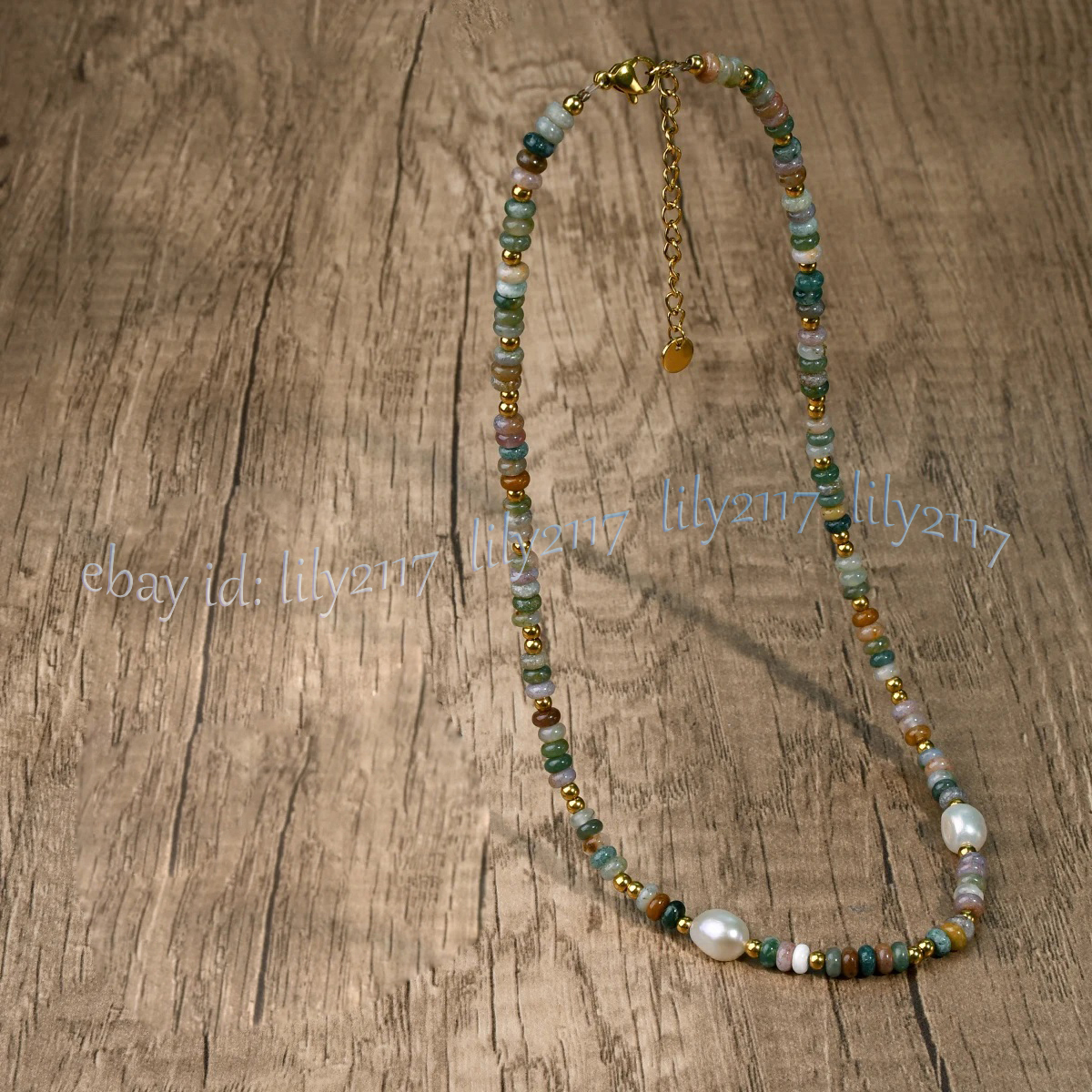 2x4mm Natural Multicolor Indian Agate Rondelle Gems White Pearl Necklace 14-36'' - Picture 10 of 16