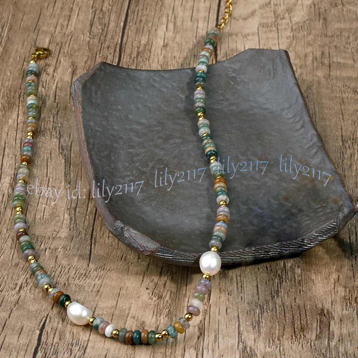 2x4mm Natural Multicolor Indian Agate Rondelle Gems White Pearl Necklace 14-36'' - Picture 11 of 16