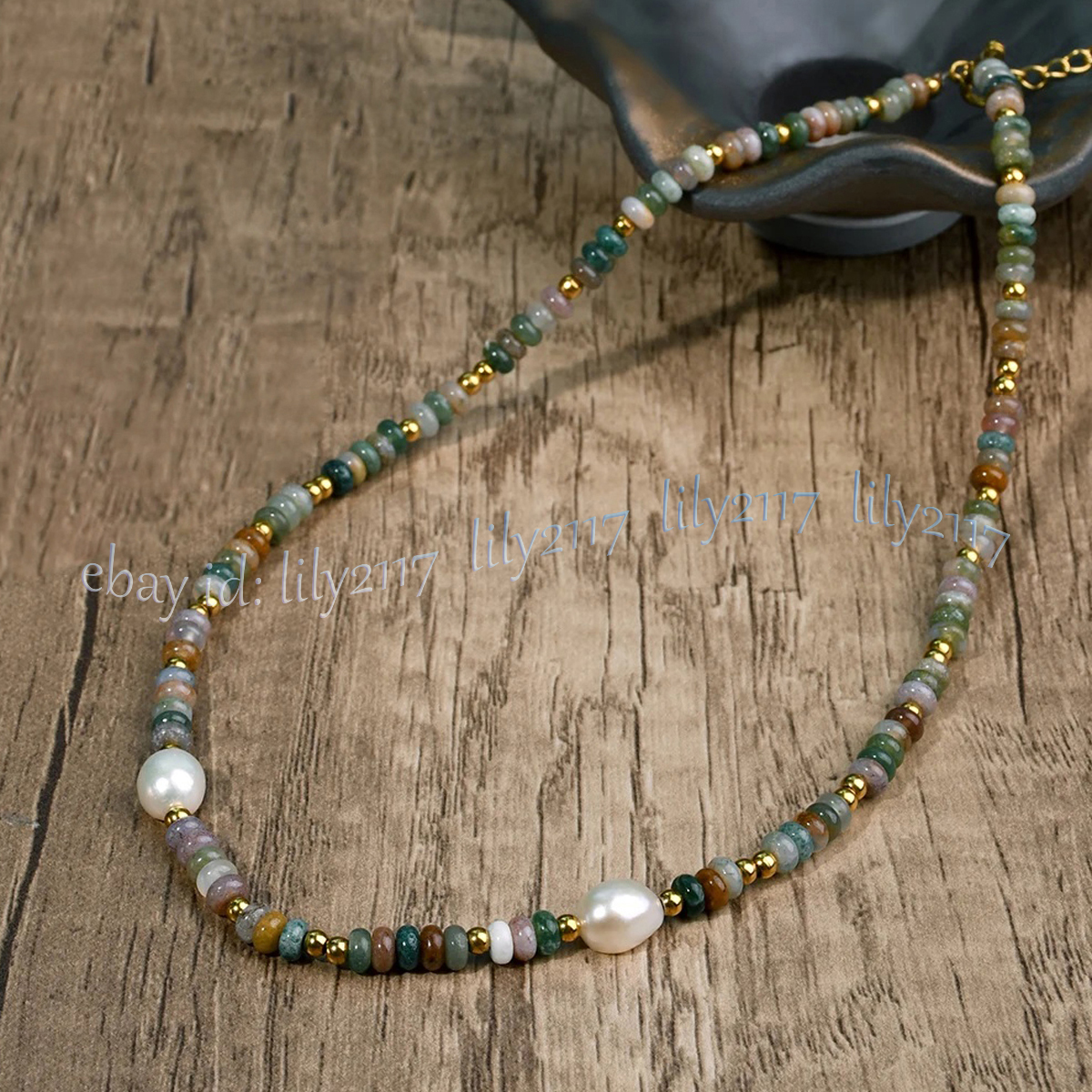 2x4mm Natural Multicolor Indian Agate Rondelle Gems White Pearl Necklace 14-36'' - Picture 12 of 16