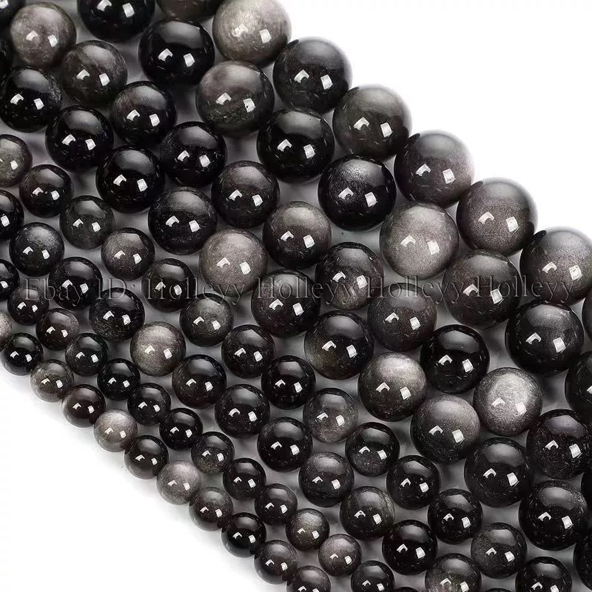 Cuentas sueltas redondas de piedras preciosas de obsidiana de plata natural para hacer joyas 4/6/8/10/12 mm - Imagen 16 de 17