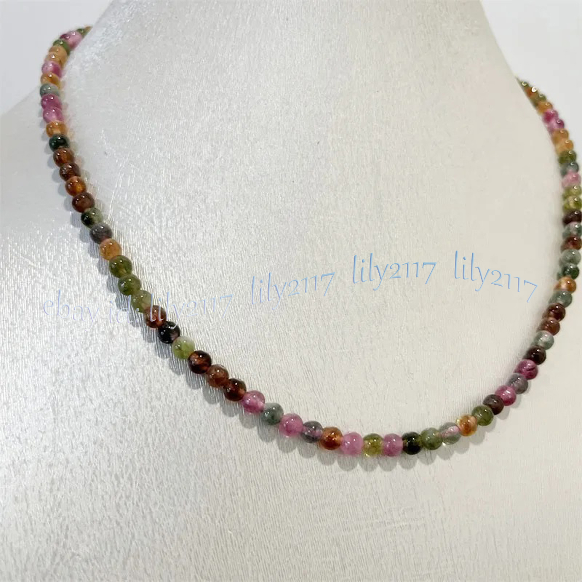 Small 4mm Natural Colorful Tourmaline Round Gemstone Beads Necklace 14-28 inch - Picture 7 of 14