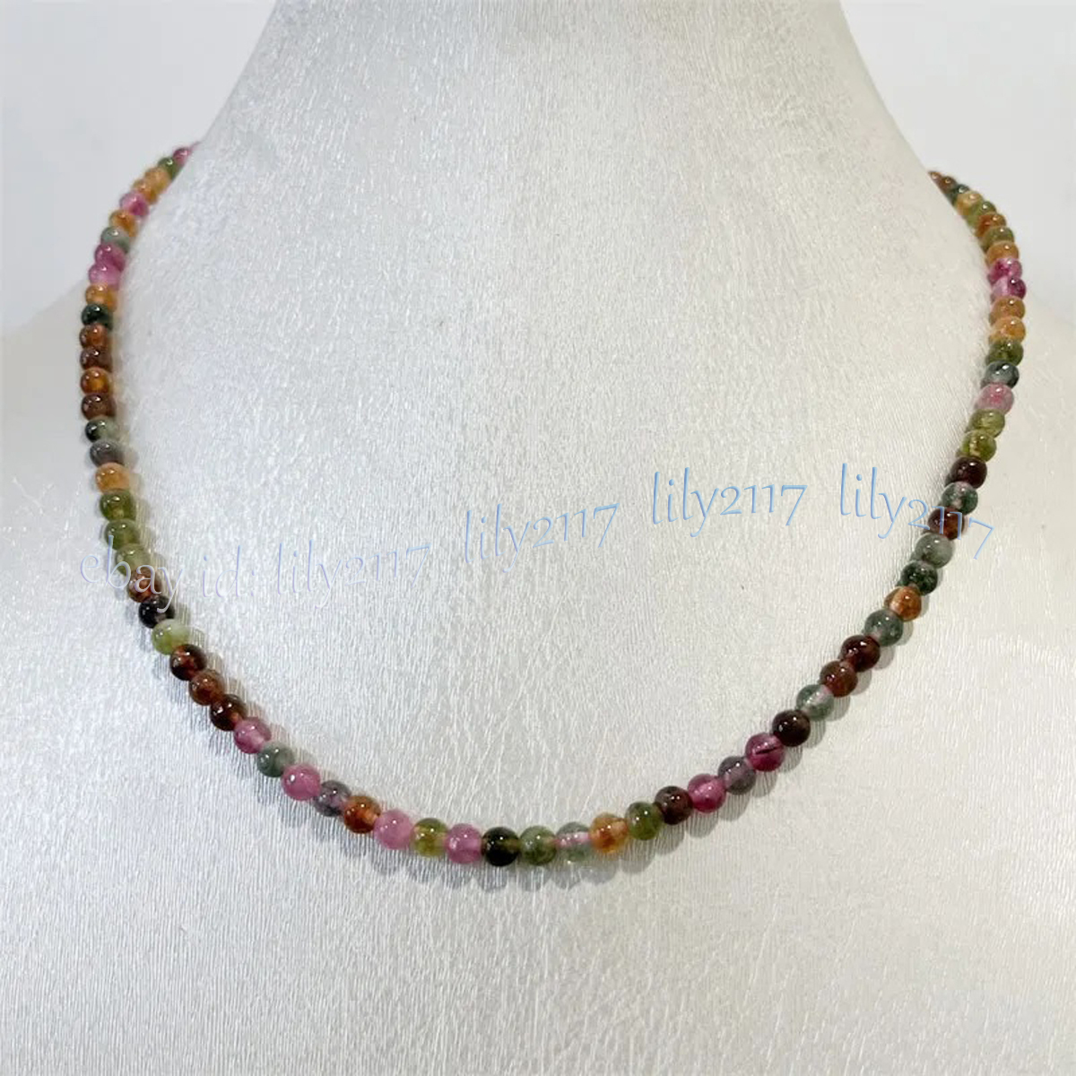 Small 4mm Natural Colorful Tourmaline Round Gemstone Beads Necklace 14-28 inch - Picture 11 of 14