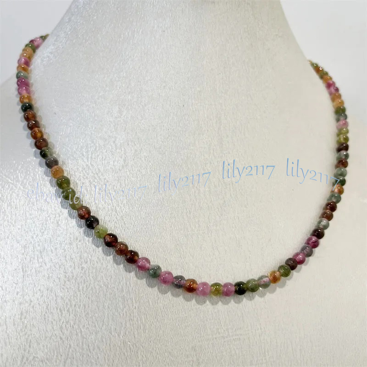 Small 4mm Natural Colorful Tourmaline Round Gemstone Beads Necklace 14-28 inch - Picture 12 of 14