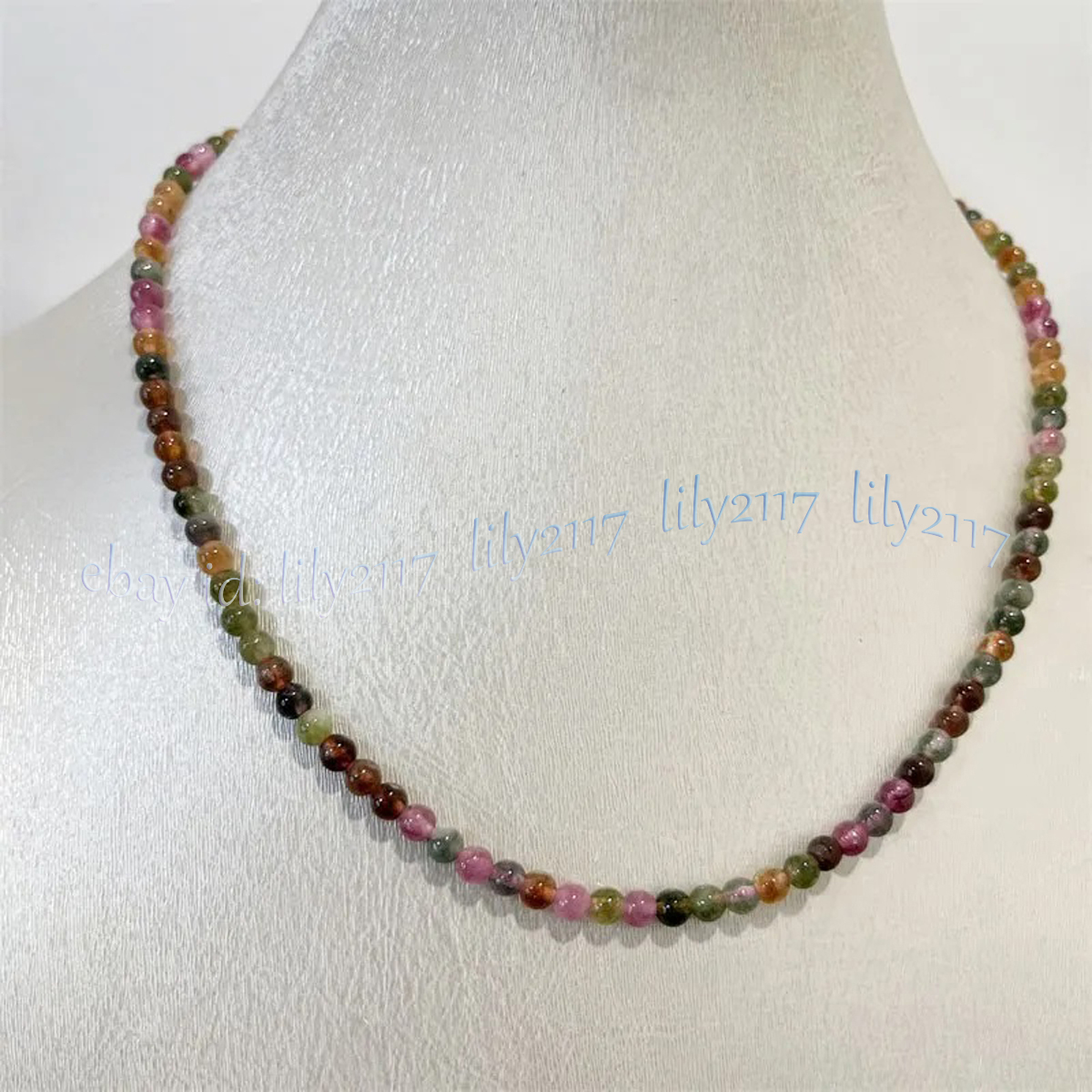 Small 4mm Natural Colorful Tourmaline Round Gemstone Beads Necklace 14-28 inch - Picture 13 of 14