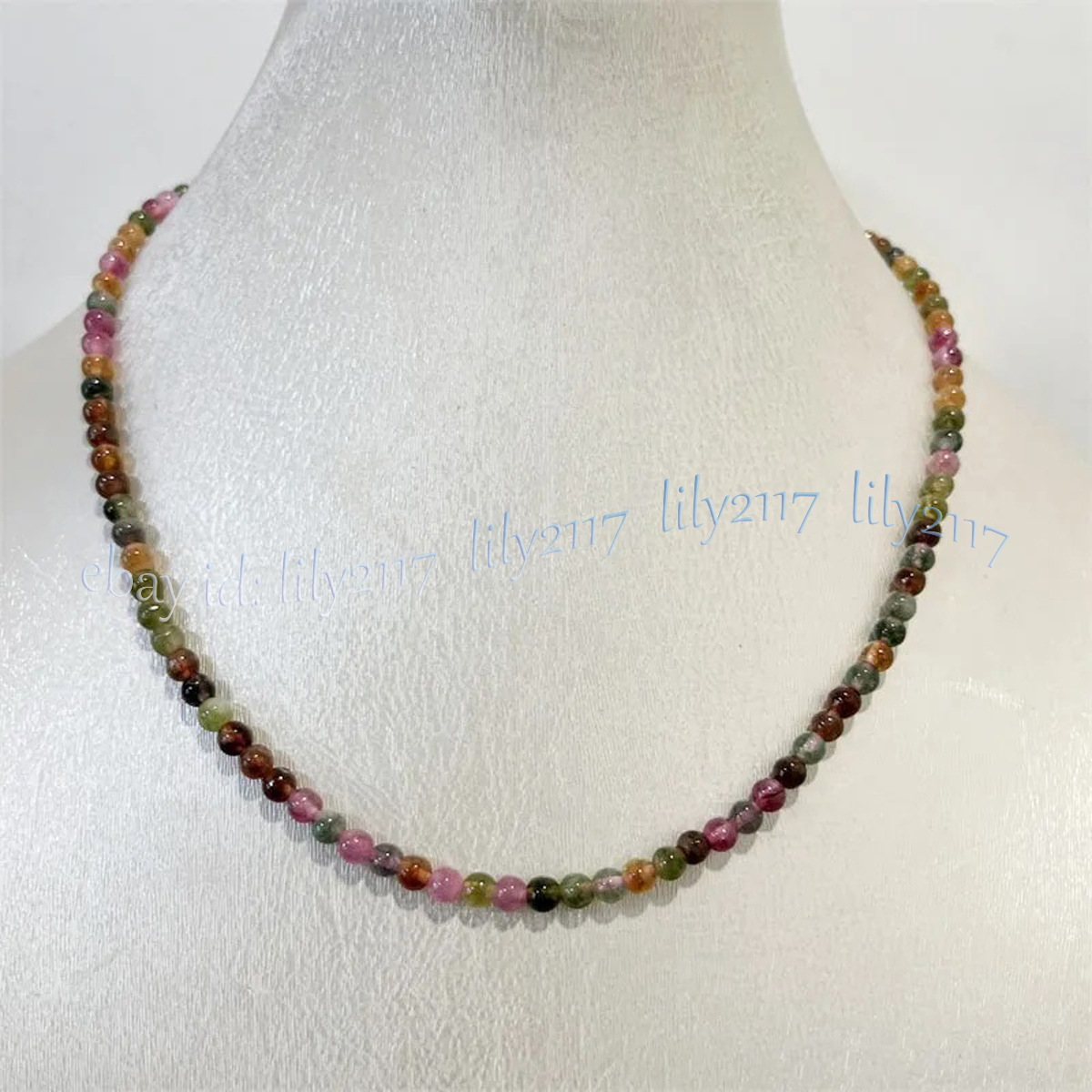Small 4mm Natural Colorful Tourmaline Round Gemstone Beads Necklace 14-28 inch - Picture 14 of 14