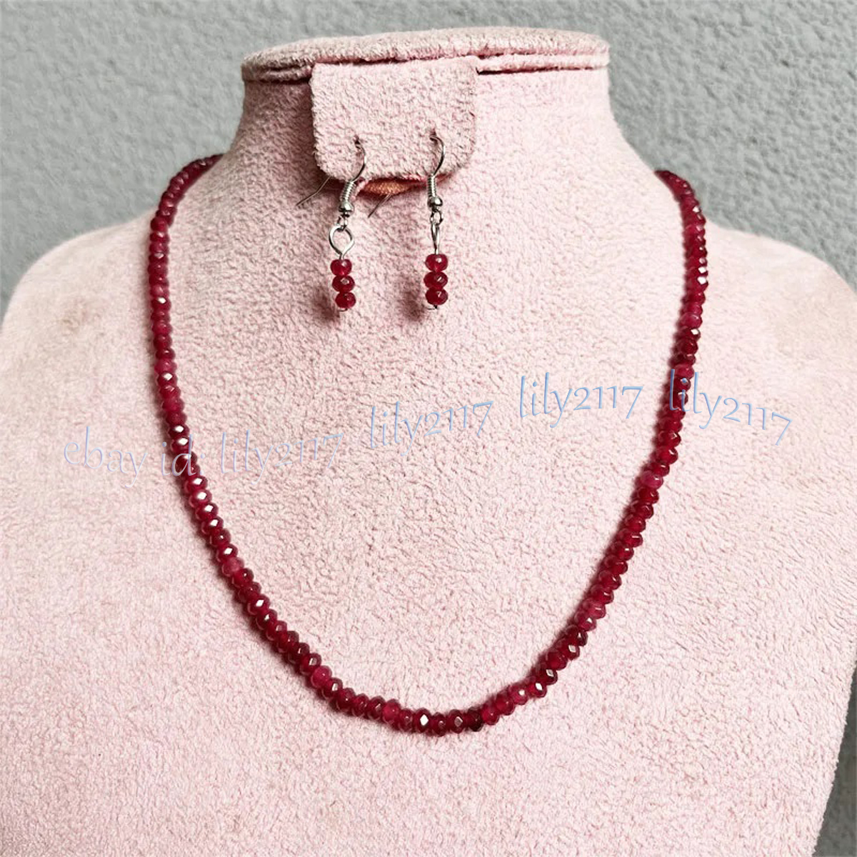 Faceted 2x4mm Natural Gemstone Rondelle Beads Necklace Earrings Set 14-36”