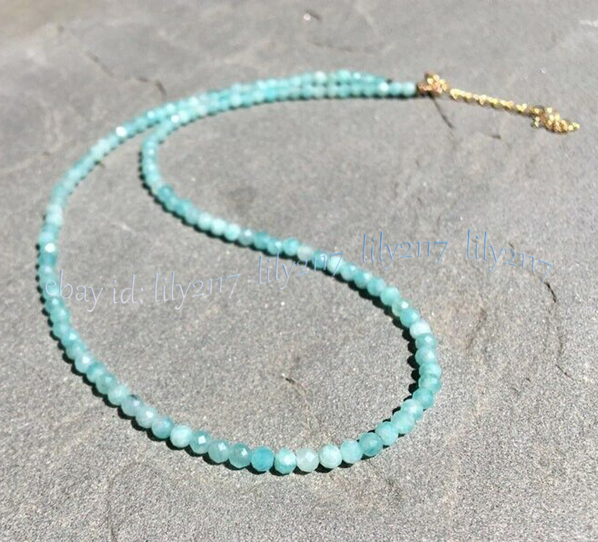 Mini 3mm Natural Blue Amazonite Faceted Gemstone Round Beads Necklace 14-28'' - Picture 8 of 15