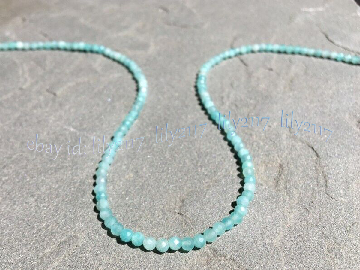 Mini 3mm Natural Blue Amazonite Faceted Gemstone Round Beads Necklace 14-28'' - Picture 9 of 15