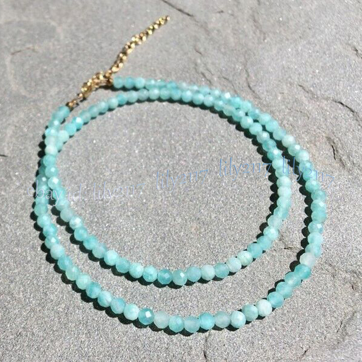 Mini 3mm Natural Blue Amazonite Faceted Gemstone Round Beads Necklace 14-28'' - Picture 10 of 15