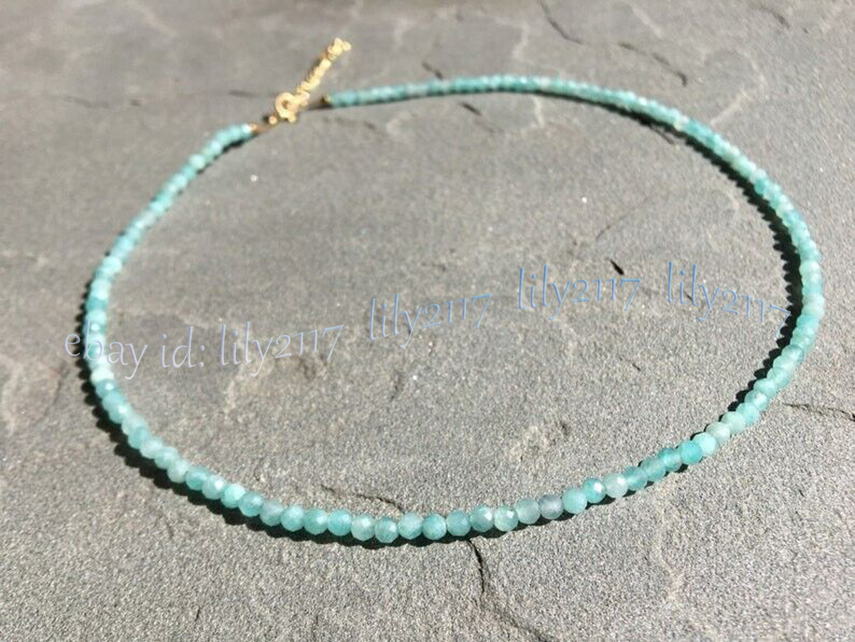 Mini 3mm Natural Blue Amazonite Faceted Gemstone Round Beads Necklace 14-28'' - Picture 11 of 15