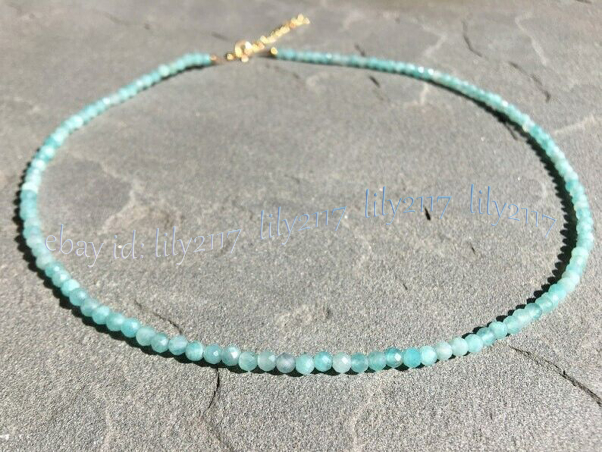Mini 3mm Natural Blue Amazonite Faceted Gemstone Round Beads Necklace 14-28'' - Picture 12 of 15