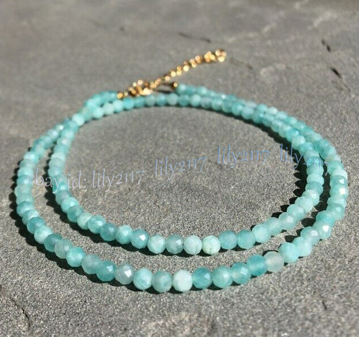 Mini 3mm Natural Blue Amazonite Faceted Gemstone Round Beads Necklace 14-28'' - Picture 13 of 15