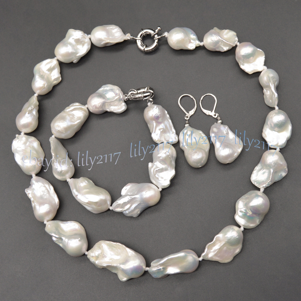 15-23MM Natural White South Sea Baroque Keshi Pearl Necklace Bracelet Earring