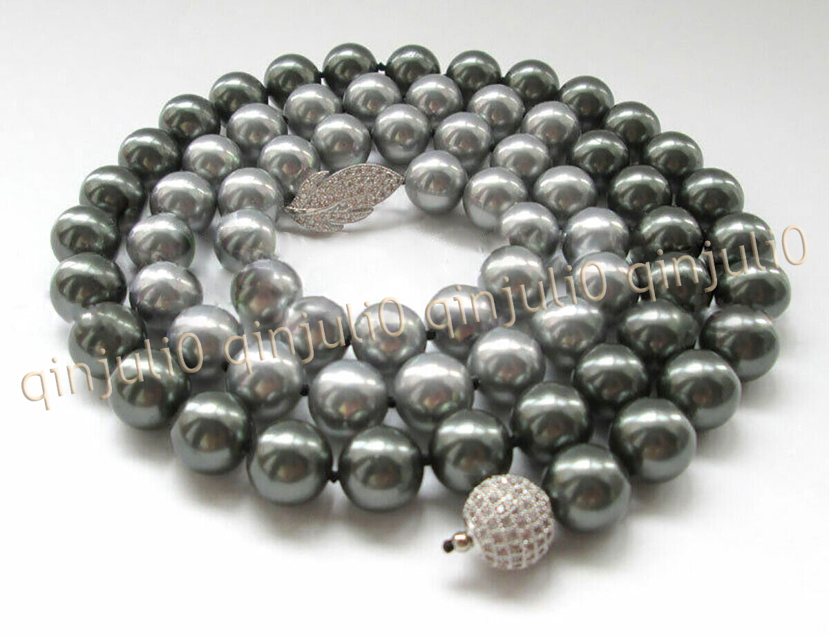 Silver Grey South Sea Shell Pearl Round Beads Necklace 14-72'' 8/10/12/14mm - Picture 10 of 10