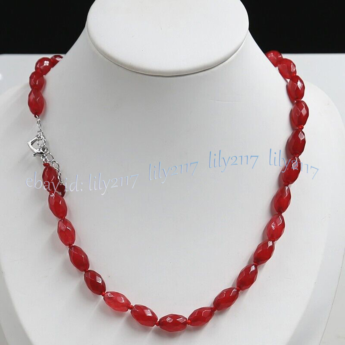 Natural 8x12mm Red Jade Faceted Rice Shaped Gemstone Beads Necklace 14-48 inches
