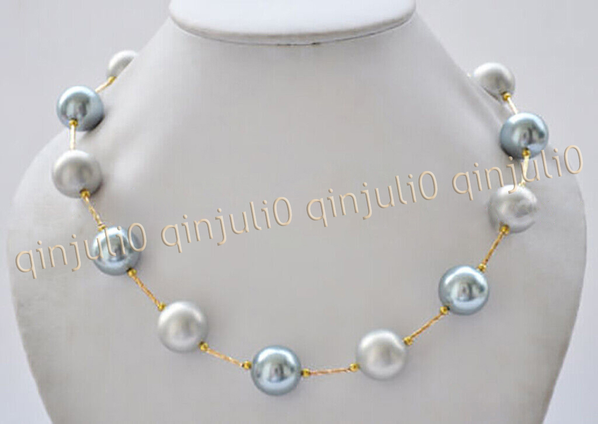 8/10/12/14mm Silver Grey South Sea Shell Pearl Round Beads Necklace 14-48 inches