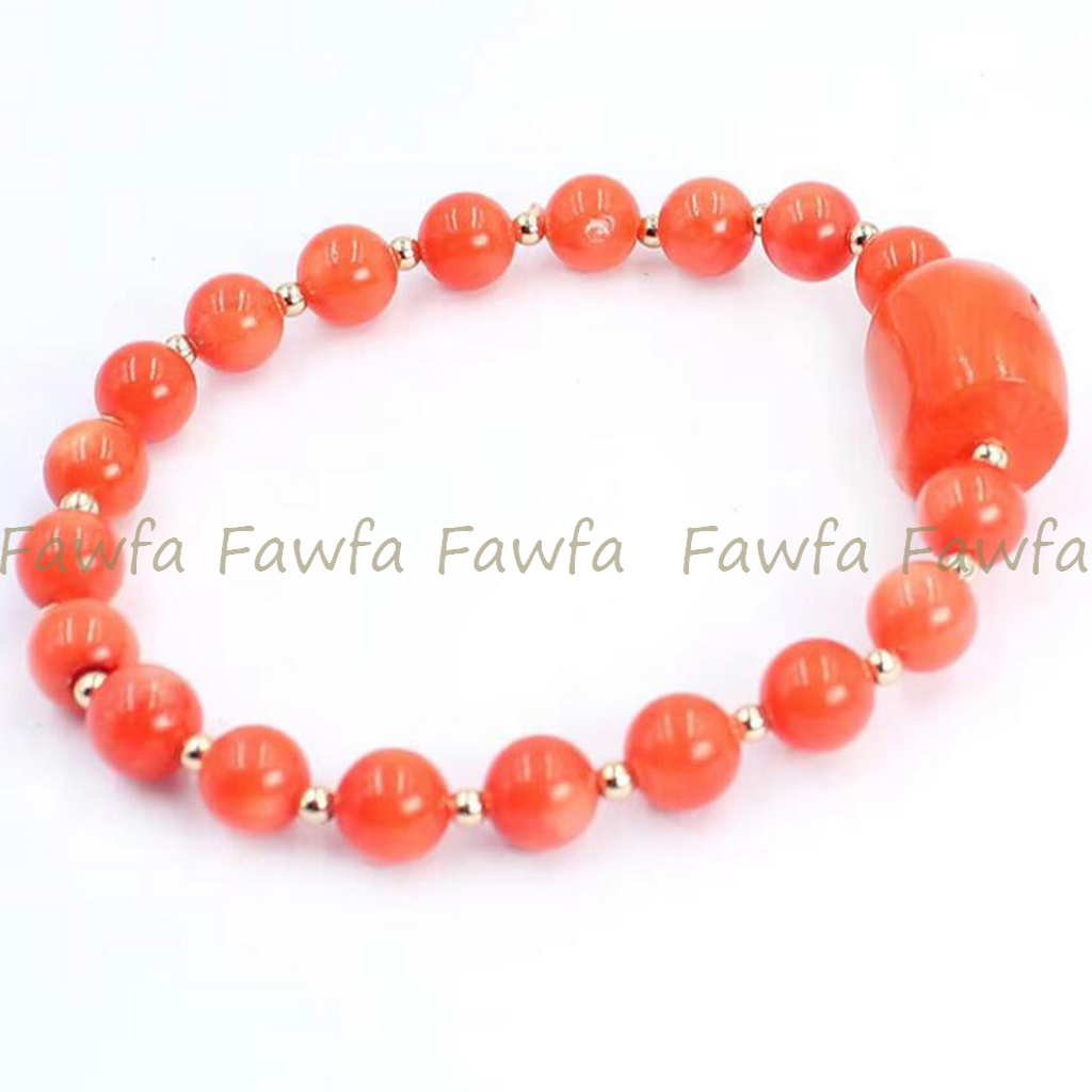 Natural Red Orange Coral Round Irregular Barrel Gems Beads Elastic Bracelet 7.5" - Picture 9 of 10