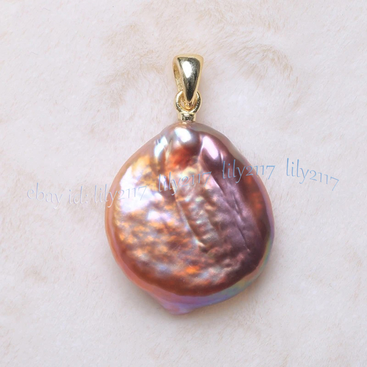 Colgante de perlas barrocas de agua dulce púrpura rosa perla natural de 16-17 mm oro de 14 k - Imagen 10 de 18