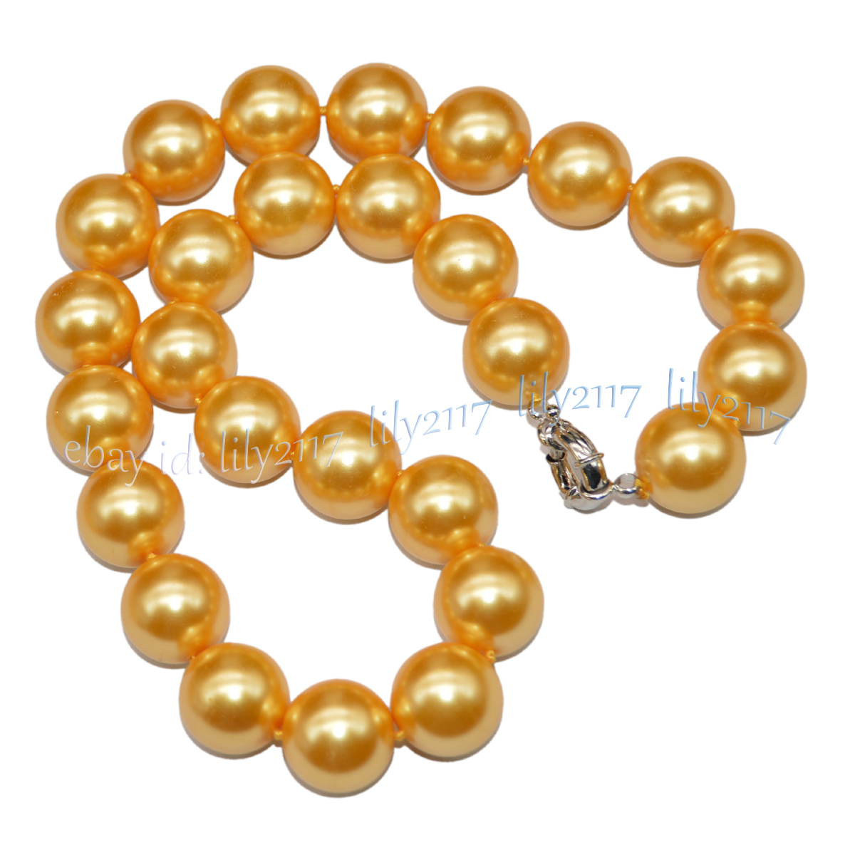 Huge 16mm Gold Yellow South Sea Shell Pearl Imitation Pearl Round Beads Necklace