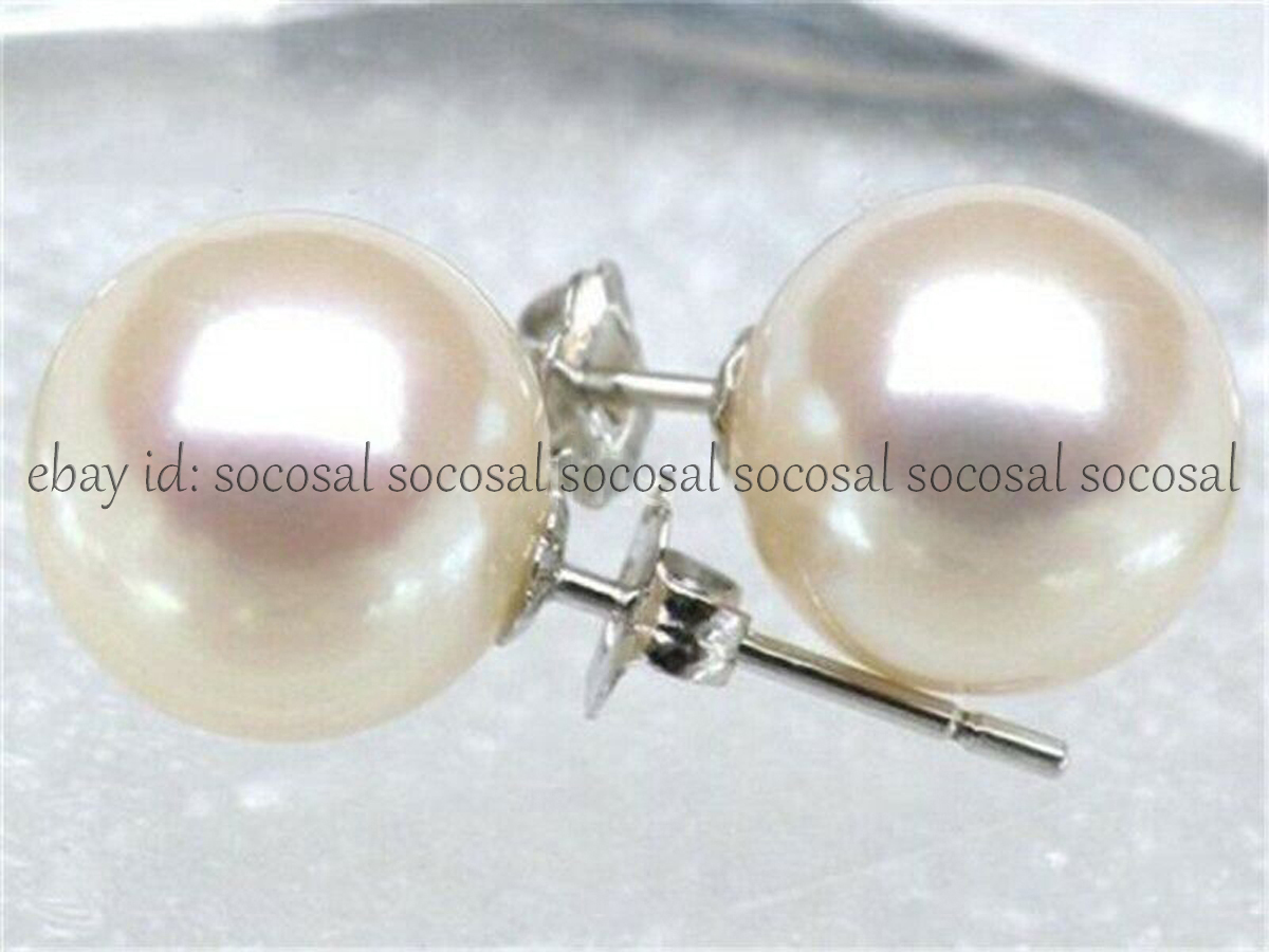 Perfect Genuine Natural Round White South Sea Pearl Stud Earrings 14K Gold