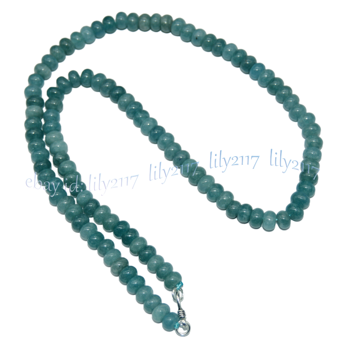 4x6mm Natural Blue Aquamarine Rondelle Gems Beads Necklace 14-36” Silver Clasp
