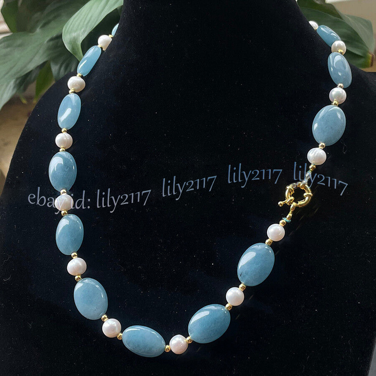 13x18mm Natural Blue Aquamarine Oval Gemstone White Pearl Necklace 14-48 inches