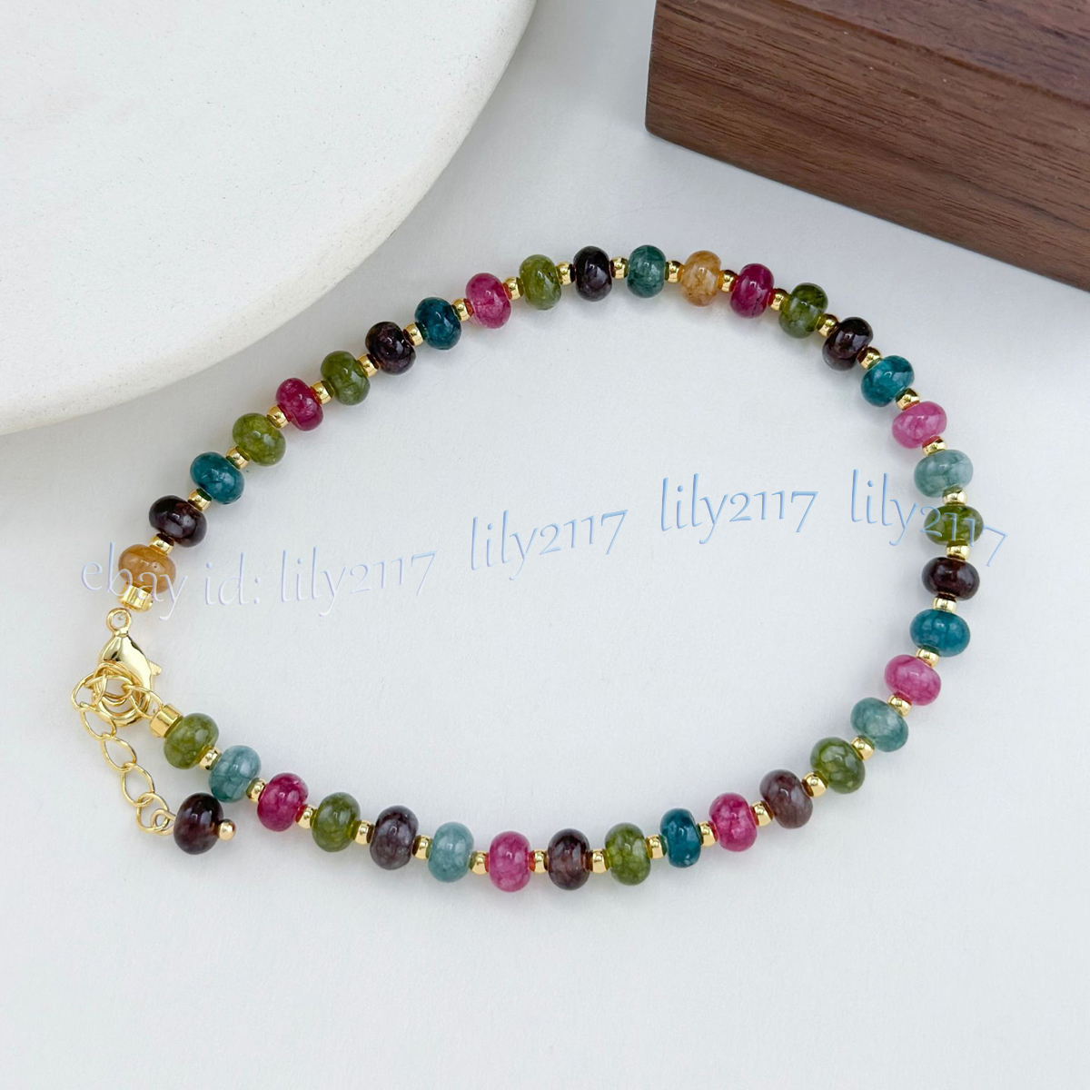 Natural Colorful Tourmaline Rondelle Gemstone Beads Bracelet 8 inch 4×6/5x8mm