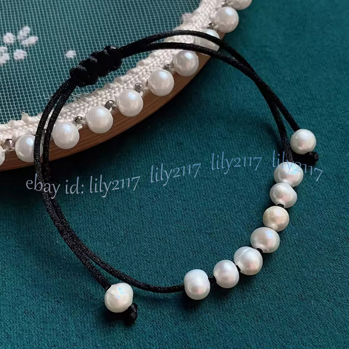 9-10mm Real Natural White Freshwater Pearl Multicolor Rope Braid Bracelet 7.5”