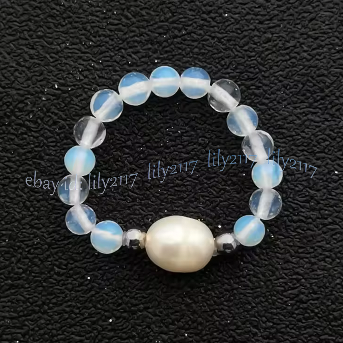 4mm Natural Gemstone Beads White Rice Pearl Adjustable Stretchy Finger Rings - Picture 23 of 34