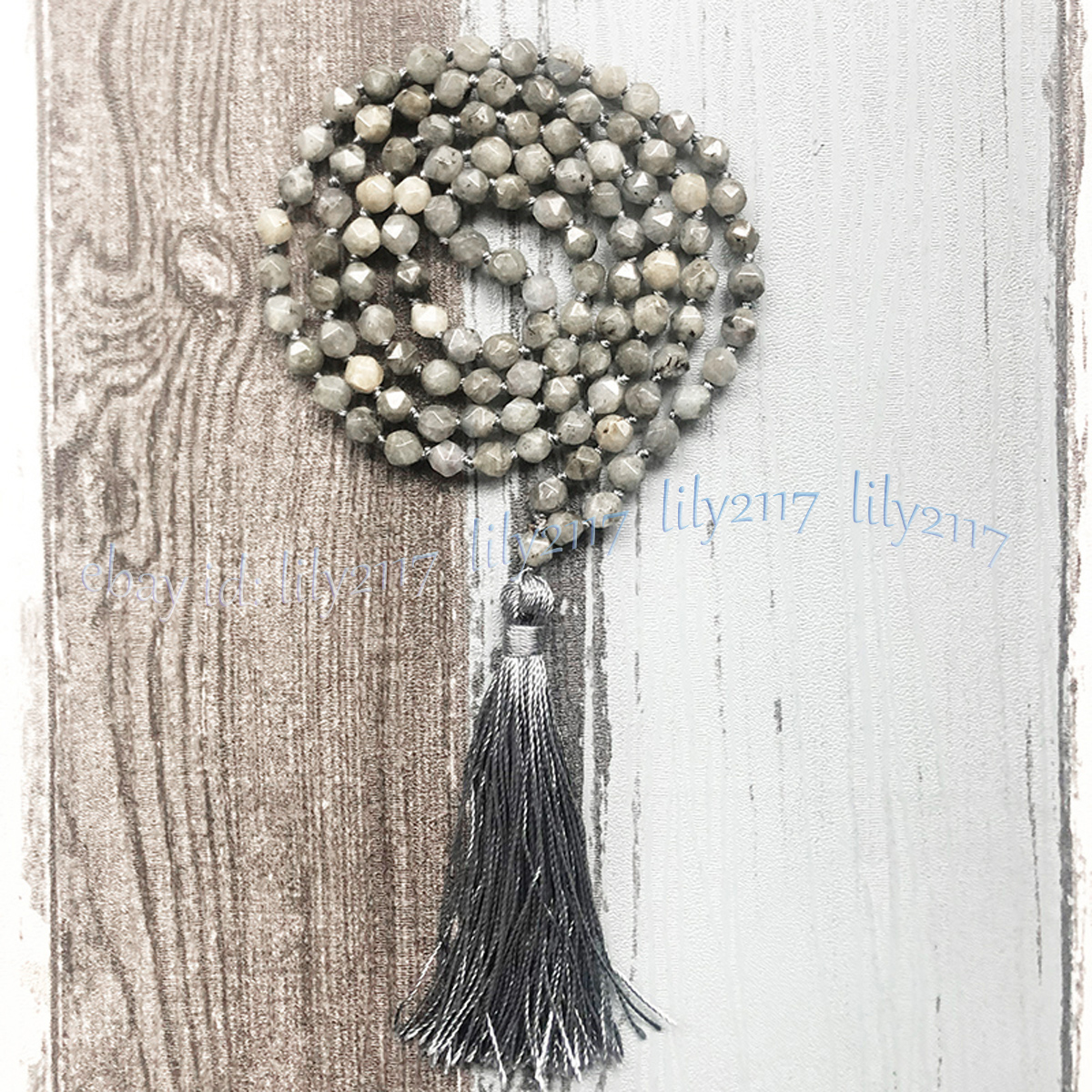 Collar Labradorita Polígonos Corte Diamante 108 Cuentas de Oración Tíbet Budista Mala - Imagen 6 de 8