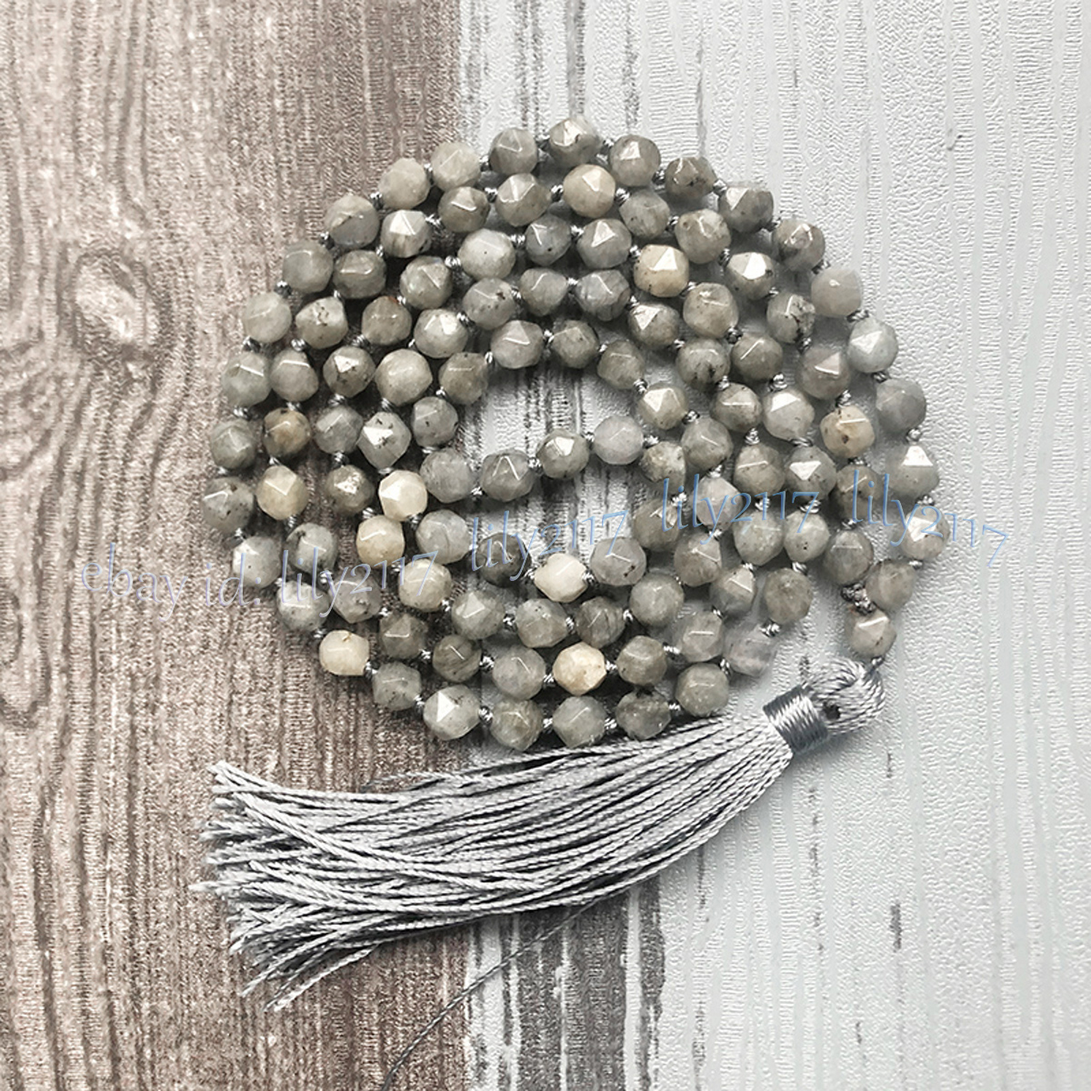 Collar Labradorita Polígonos Corte Diamante 108 Cuentas de Oración Tíbet Budista Mala - Imagen 8 de 8