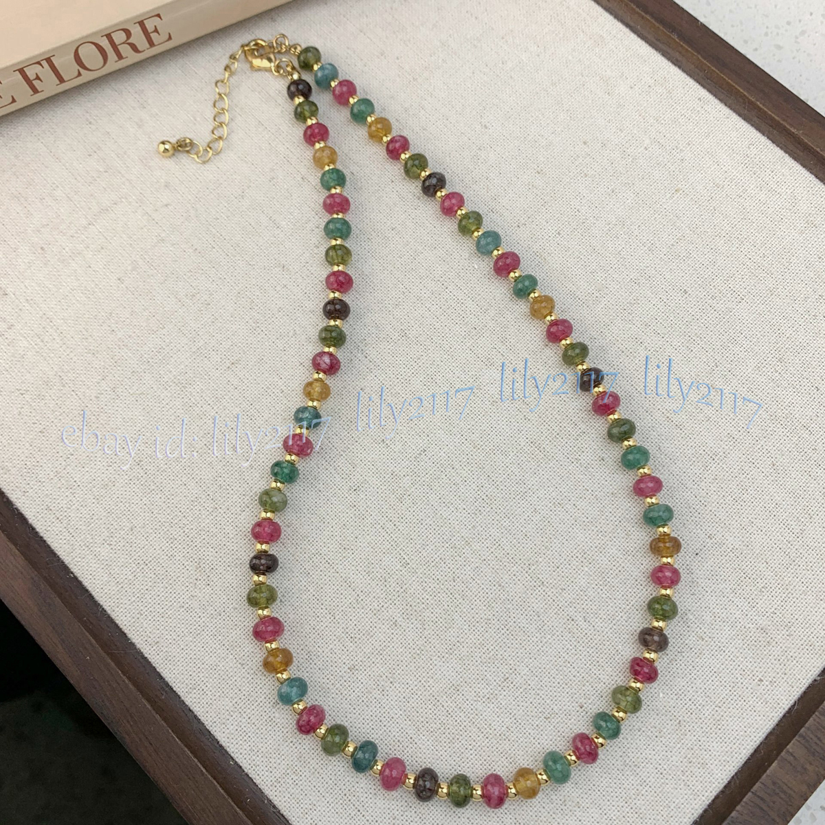 Collar de cuentas de piedras preciosas rondelle de turmalina colorida natural 14-48"" 4x6 mm 5x8 mm - Imagen 7 de 8